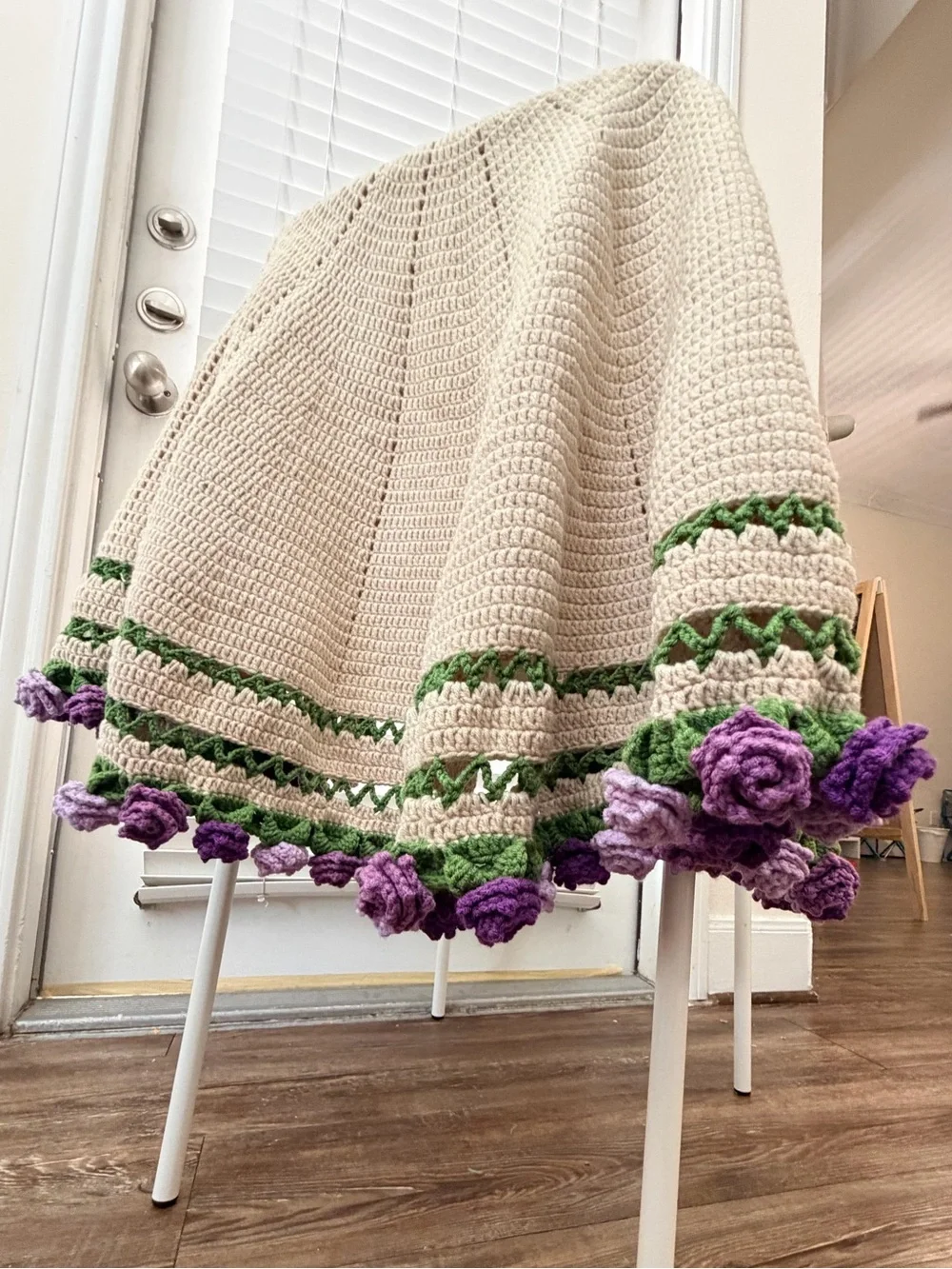 Handcrafted Purple Crochet Rose bouquet blanket
